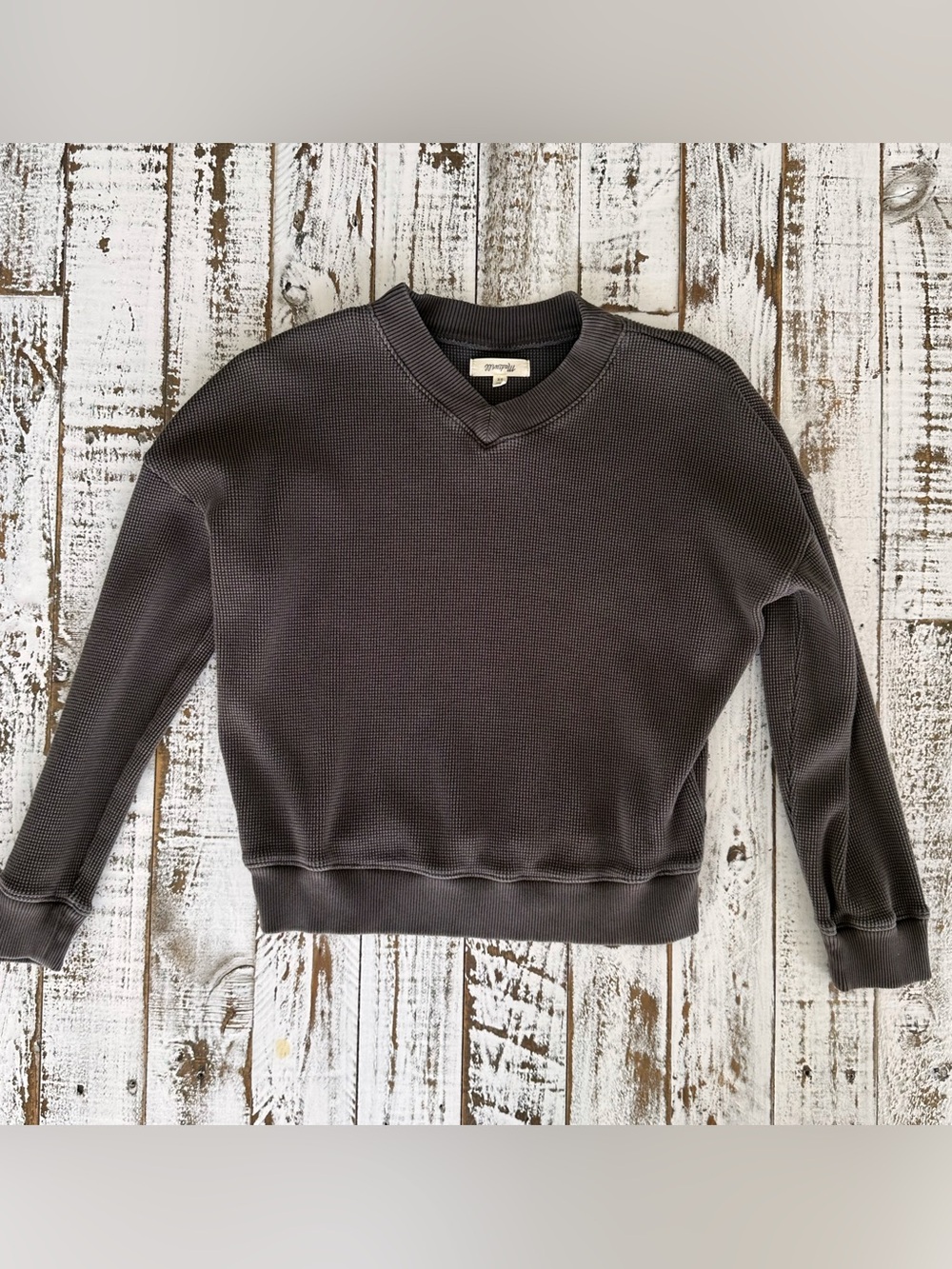 Madewell Boxy Cropped Waffle Knit V-Neck Top XS